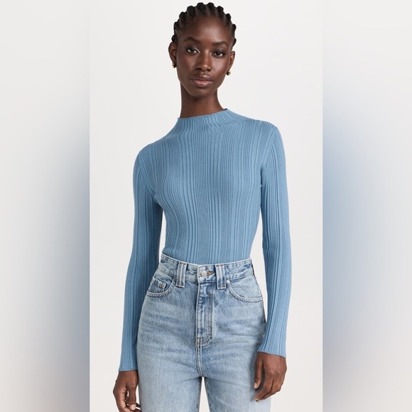 New! Veronica Beard Vinny Ribbed Knit Mock Neck Top Oxford Blue 🩵 X-Large - Picture 7 of 14